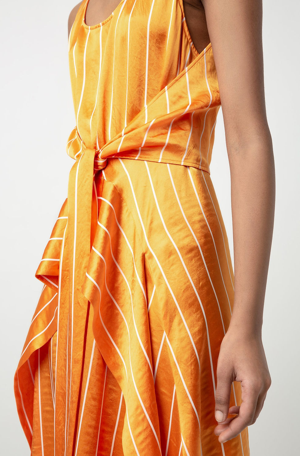 Thumbnail: Striped Midi Dress with Tie Waist and Volant Overlay (NFKO20190037)