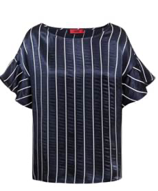 Thumbnail: Striped Midi Dress with Tie Waist and Volant Overlay (NFKO20190037)