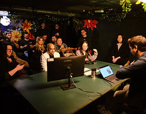 Character creation tour filled with new players guided by professional