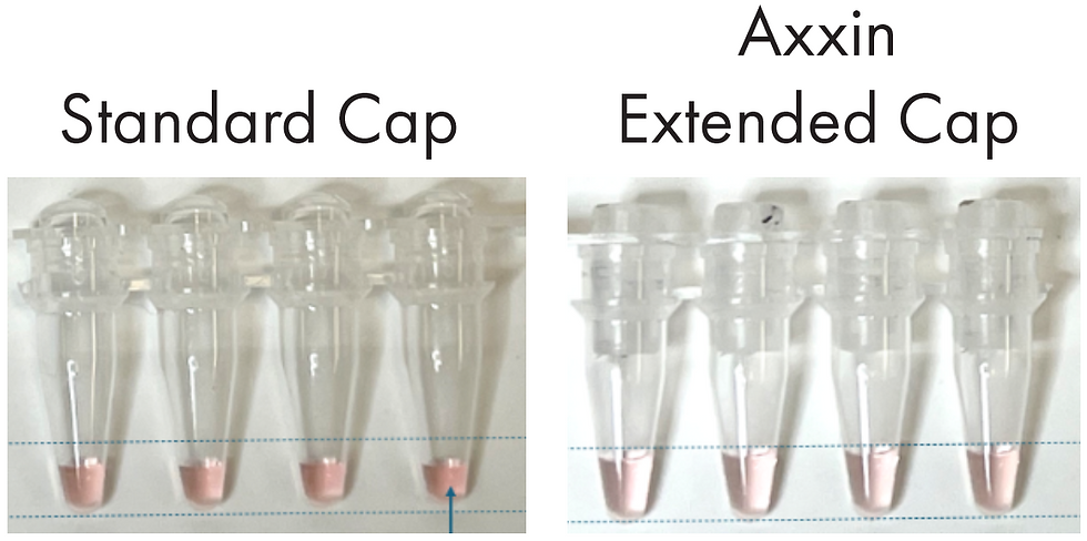 Comparison of condensation formation during heating at 70°C for 1 hr using a standard or extend cap.