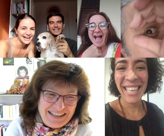 yoga do riso, clube do riso, gente rindo pelo skype, livro, menina rindo lendo, menina lendo e rindo, ioga do riso, sandro lobo, menina na escada lendo e rindo