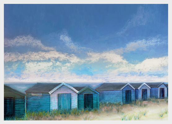 Beach Huts at Southwold

The beach huts at Southwold on a sunny day. The bright light and hazy skies hint at the endless, riotous summer days of childhood: ice cream, jelly shoes and sand castles. However, the calm pastel blues and greens overlay the hot day with a fresh sea breeze.