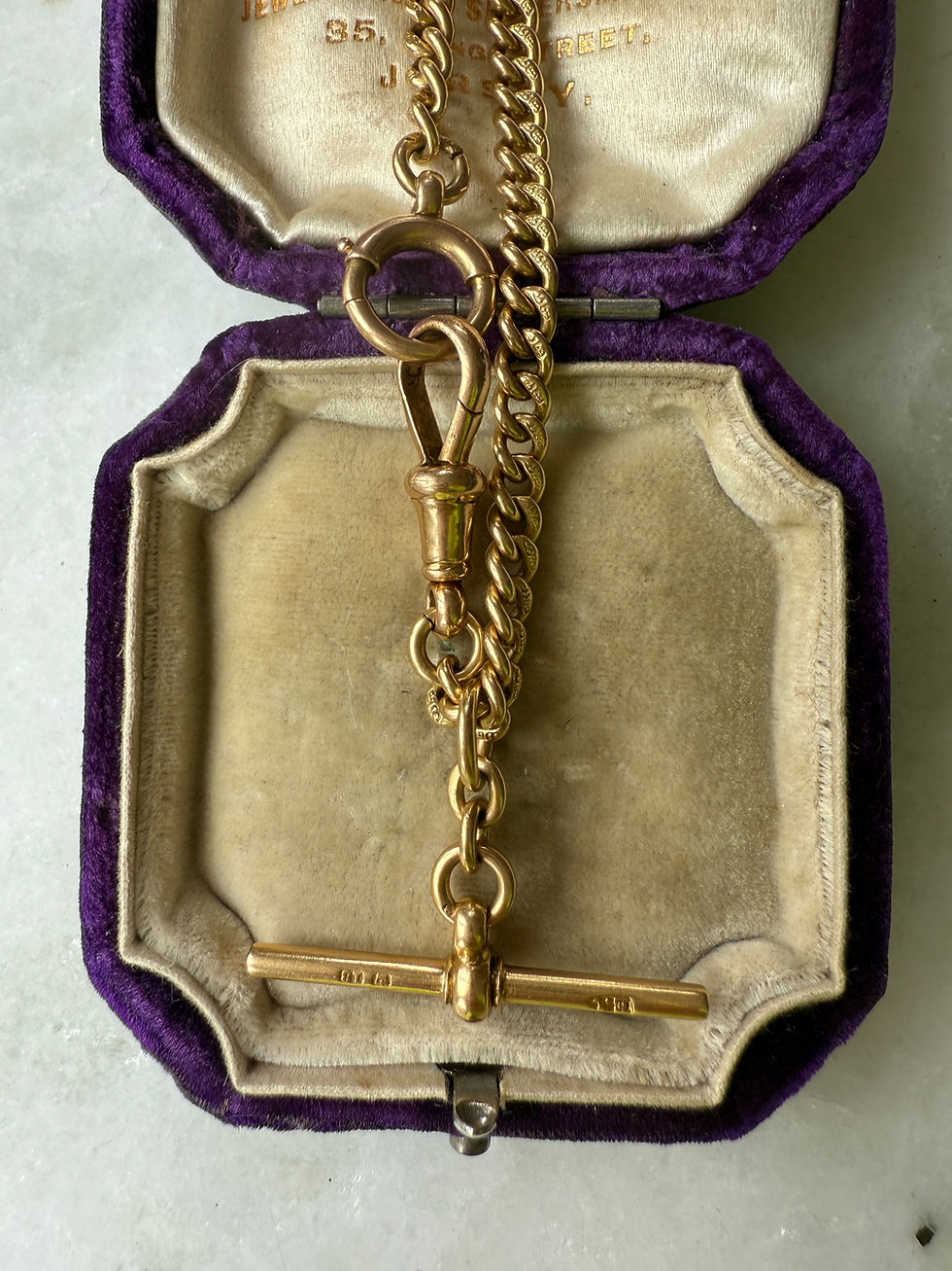 Thumbnail: Antique (1916) 18ct Gold Albert Watch Chain (16")