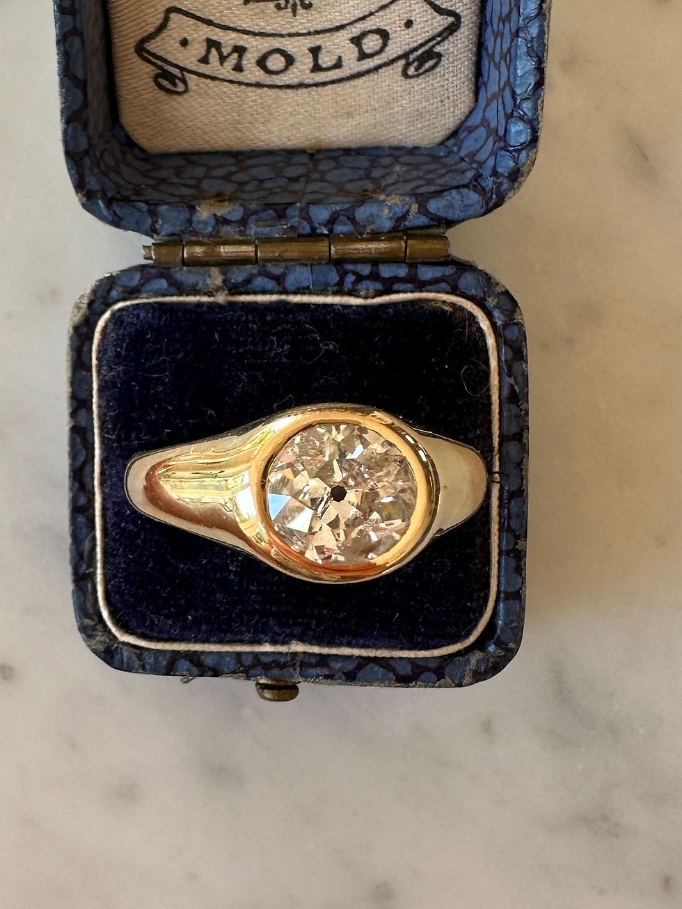 Thumbnail: Antique Flush Set Old European Cut Diamond Ring