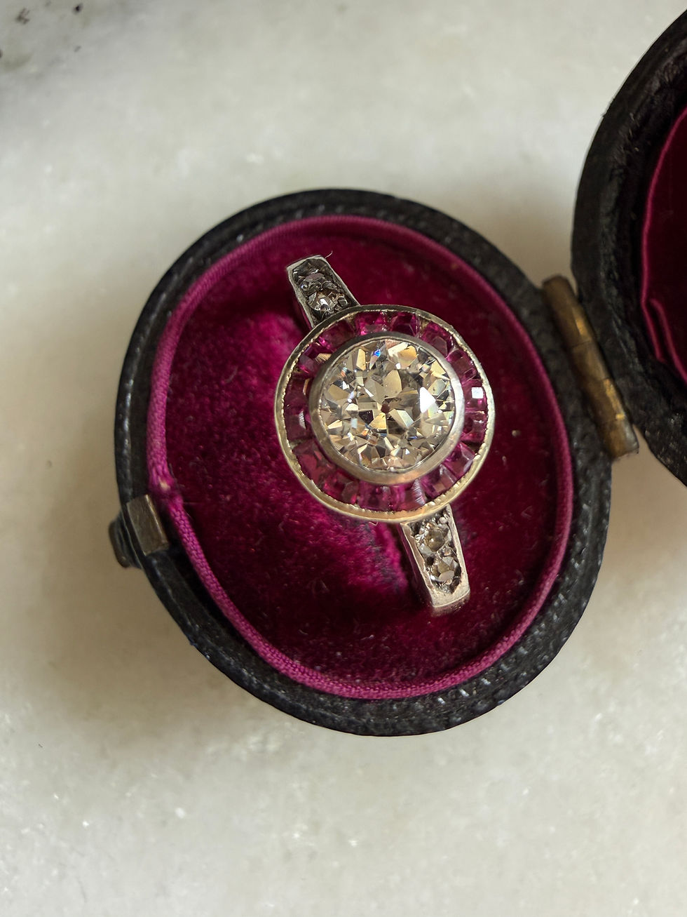 Thumbnail: Antique Art Deco Old Cut Diamond & Ruby Target Ring (UK M)