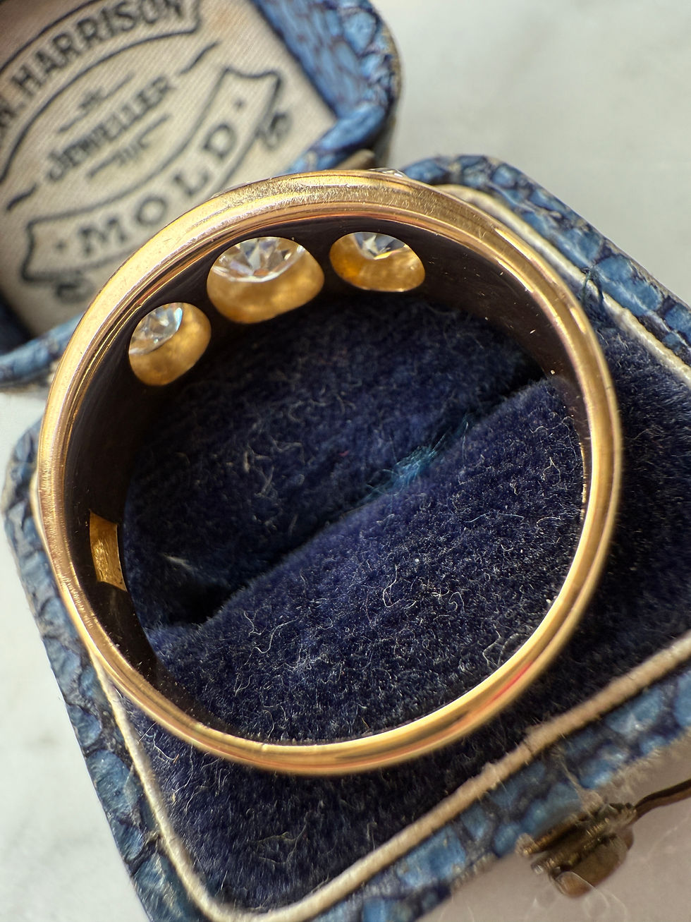 Thumbnail: Antique 18ct Gold Old Mine Cut Diamond Trilogy Band