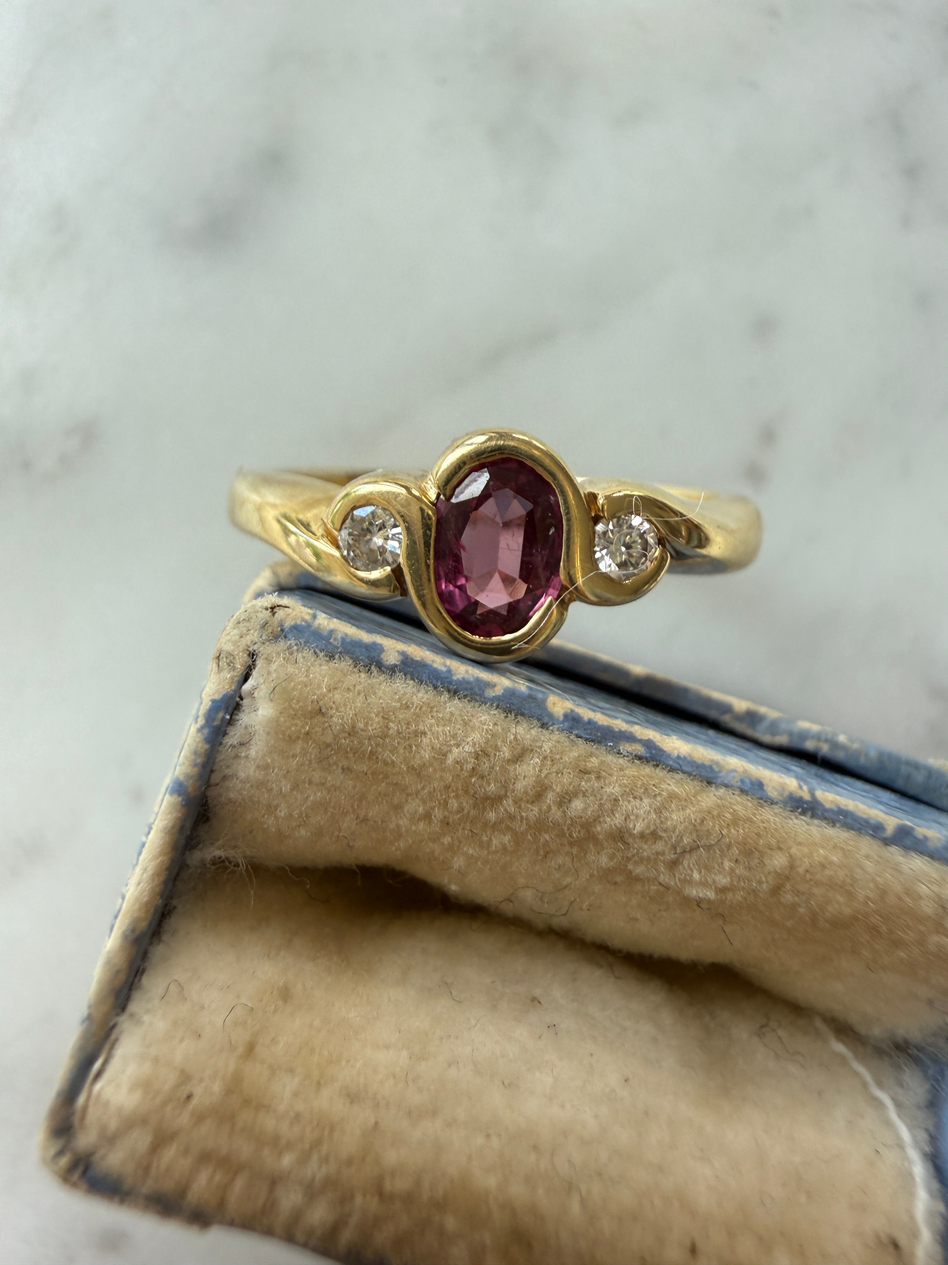 Vintage 18ct Gold Ruby and Diamond Trilogy Band