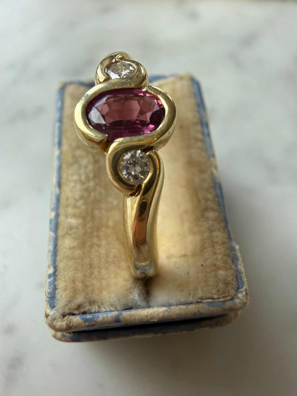 Thumbnail: Vintage 18ct Gold Ruby and Diamond Trilogy Band
