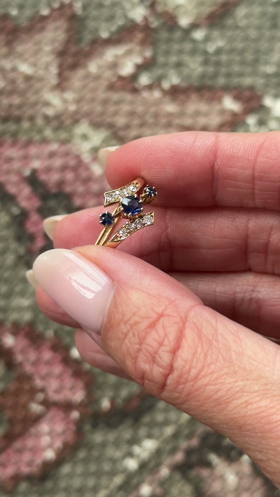Thumbnail: Antique (1905) Sapphire and Old Cut Diamond Ring (UK N 1/2)