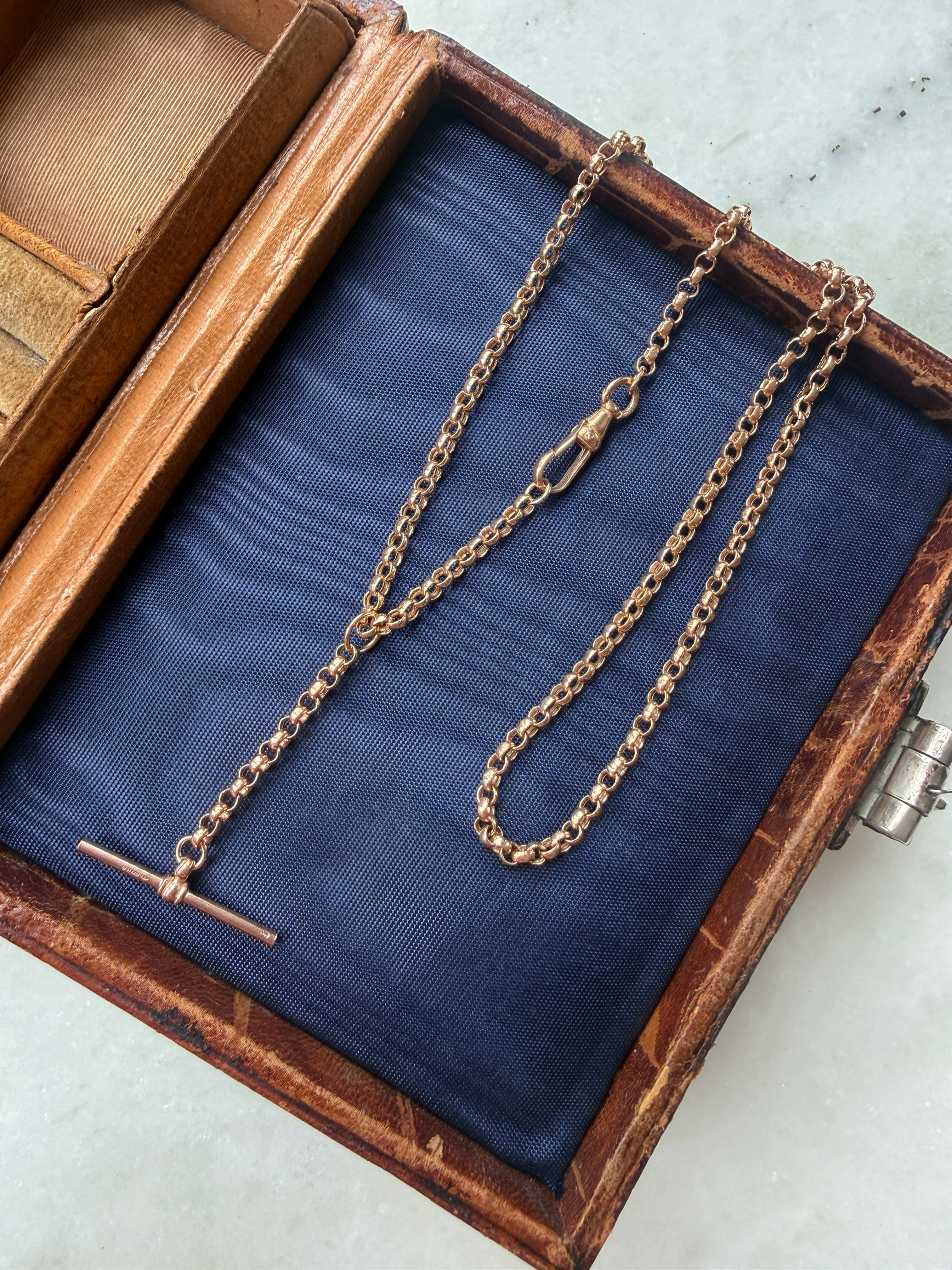 Vintage 9ct Gold Belcher Chain with Dog Clasp and T bar