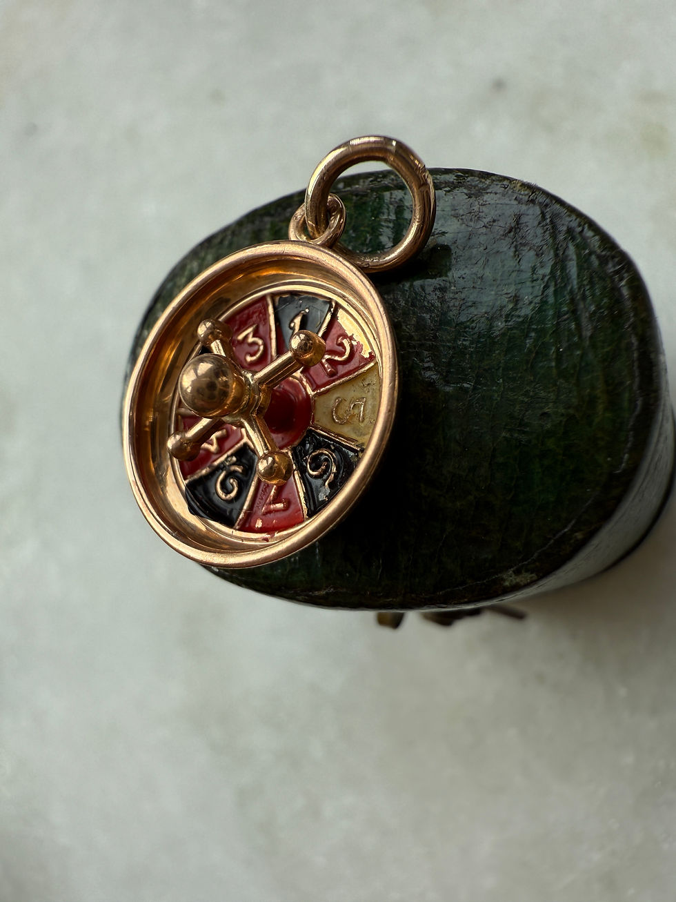 Thumbnail: Vintage 18ct Gold French Enameled Roulette Wheel Charm Pendant