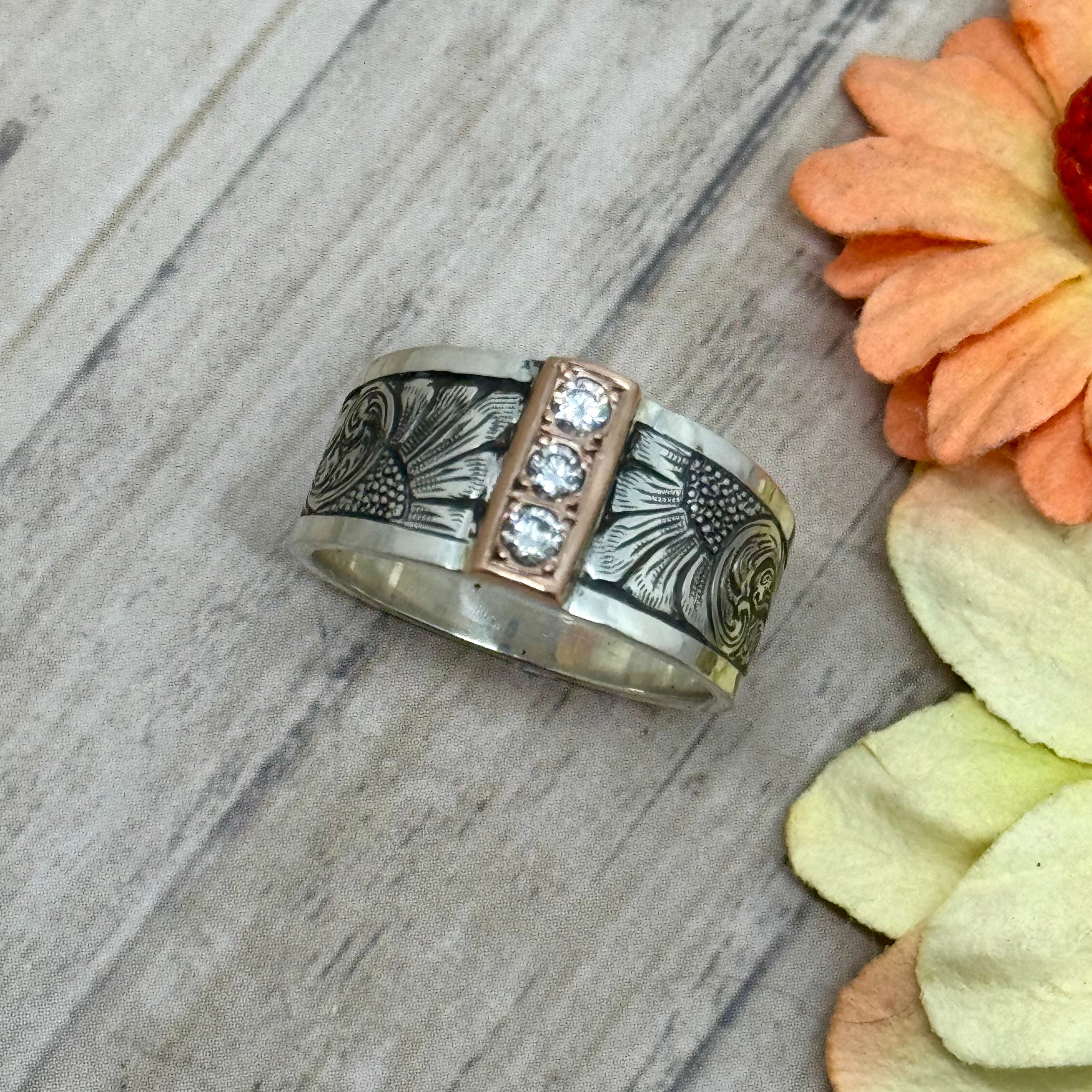 Vertical Rose Gold wide tapered band