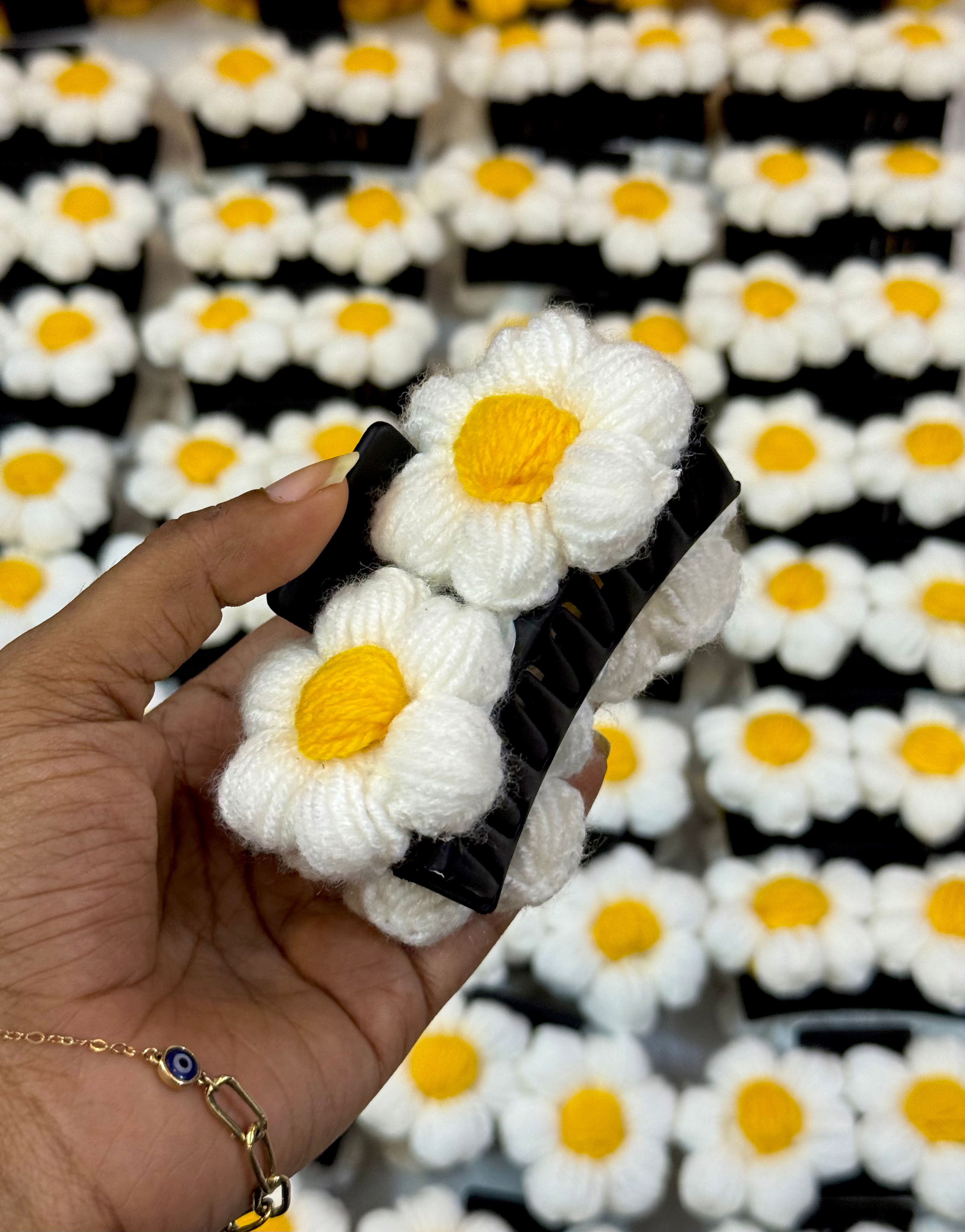 Handmade crochet big hair claw clip - Daisy