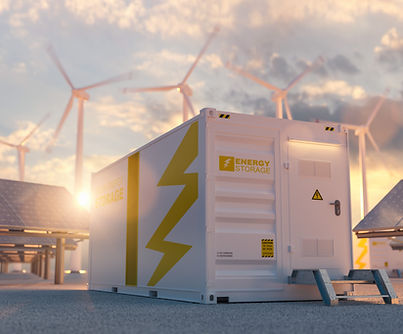 modern battery energy storage system with wind turbines and solar panel power plants in ba
