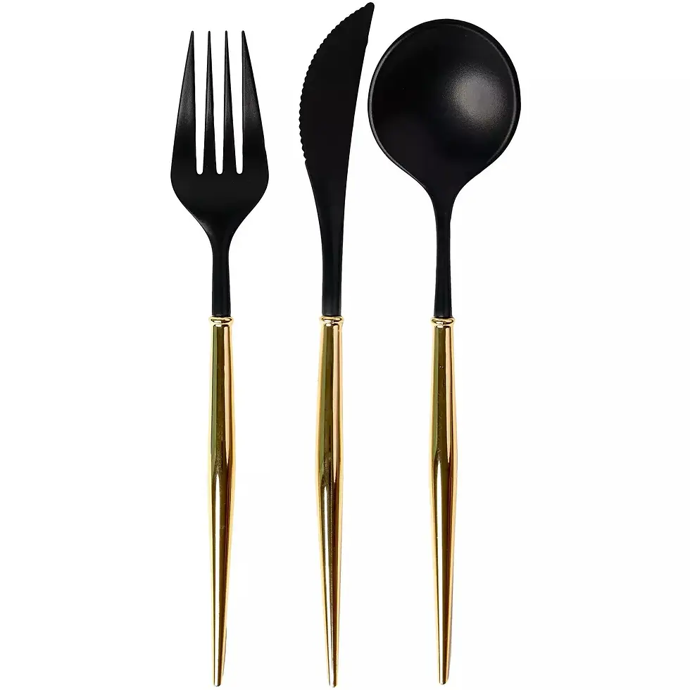 Black and Gold Bella Assorted Plastic Cutlery/24pc, Service For 8