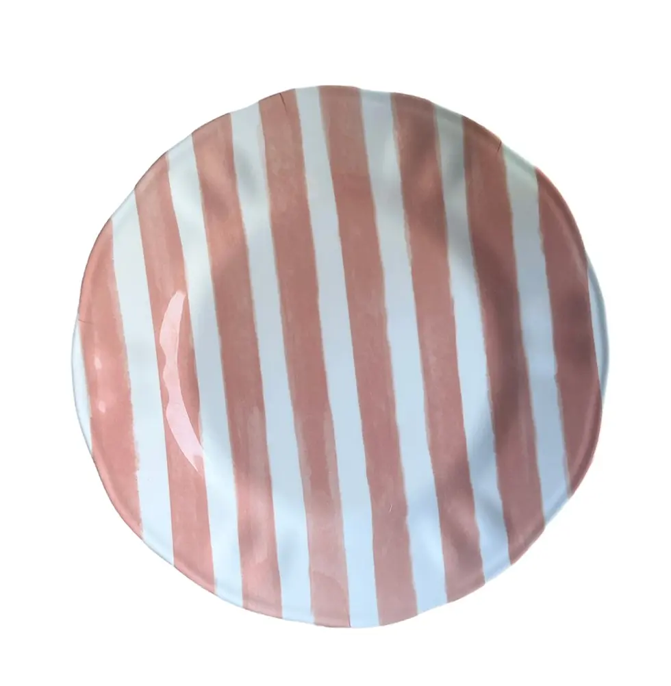 Pink Stripe Melamine Dinner Plates Set of 4