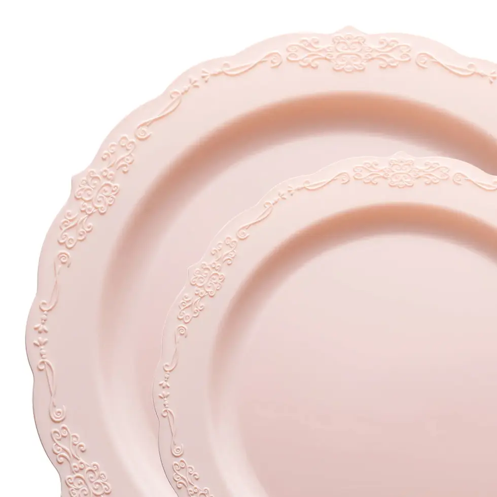 Pink Vintage Round Plastic Dinnerware Value Set