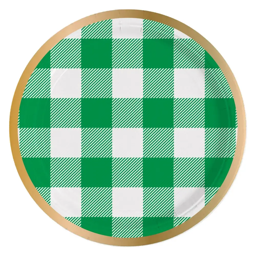 Green Check Paper Plates- 8 count