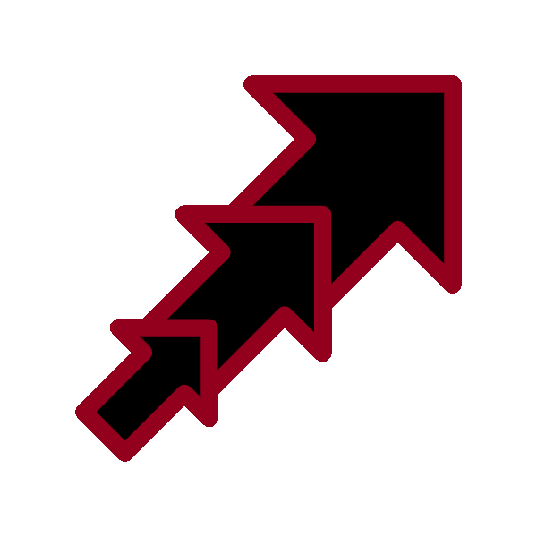 Series of three arrows pointing upwards representing advancement