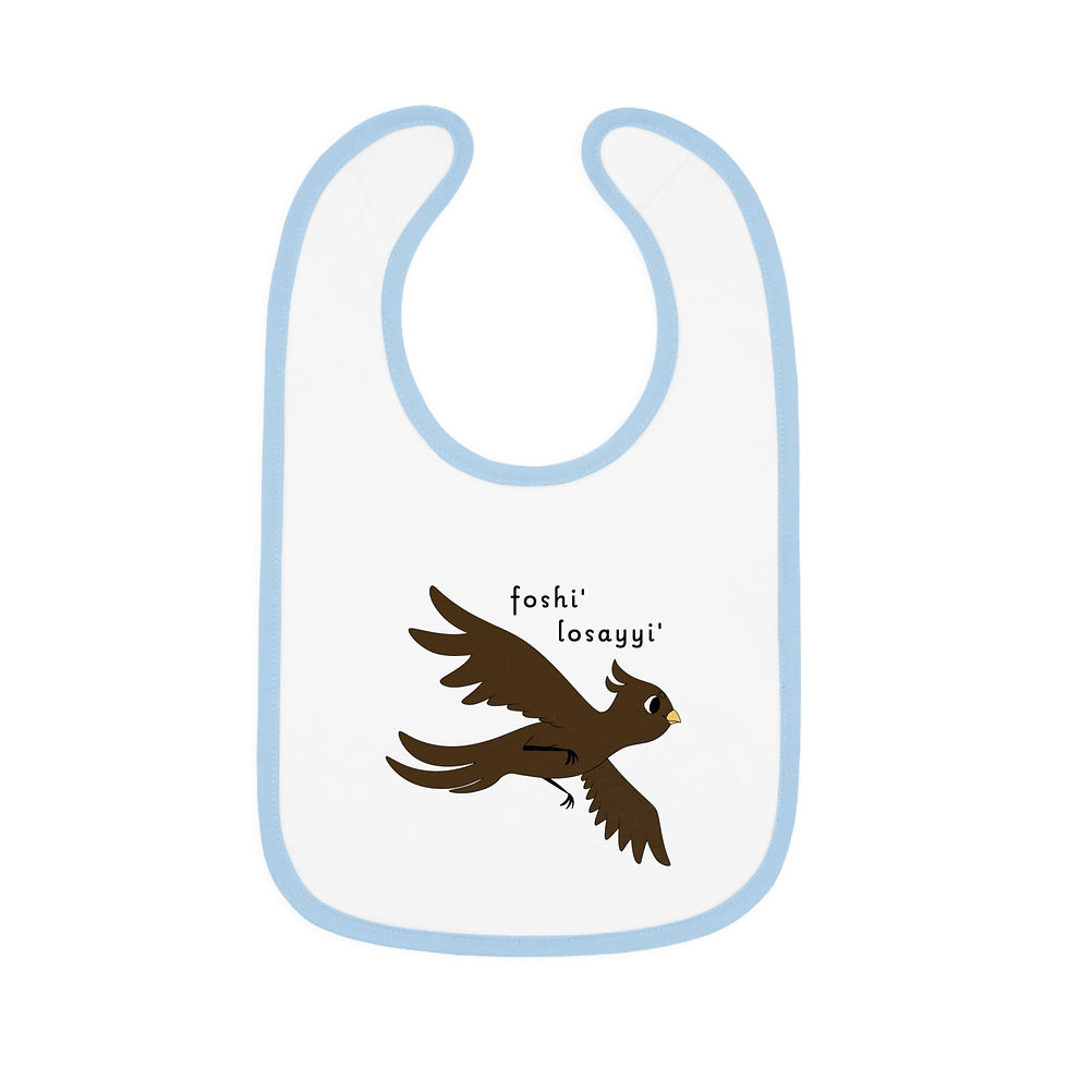 Thumbnail: Bib featuring foshi' losayyi' Brown Bird from the foshi' Book, Jersey Bib