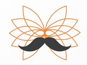 Orange geometric flower logo with a black moustache for Movember awareness.