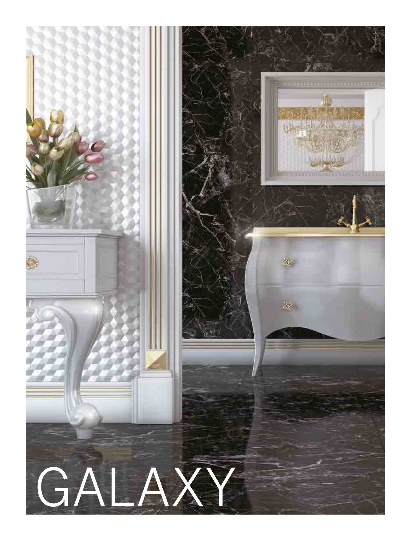 AZULEJOS EFECTO MÁRMOL BRILLO NEGRO / GRIS SUELO Y PARED