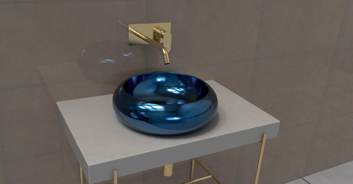 yuvarlak lacivert seramik lavabo