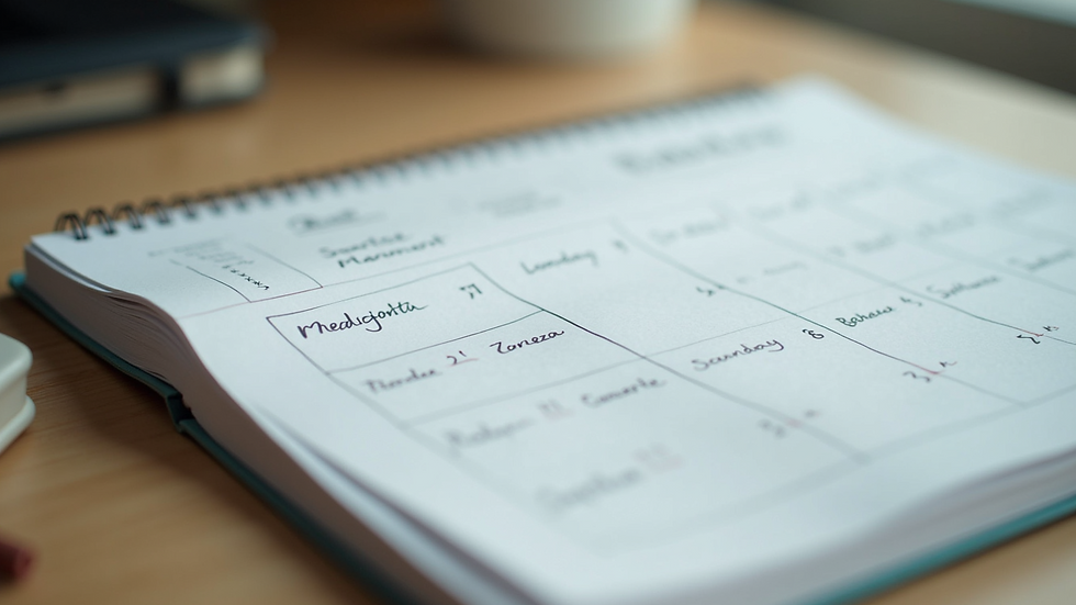 High angle view of a daily study planner with time slots filled