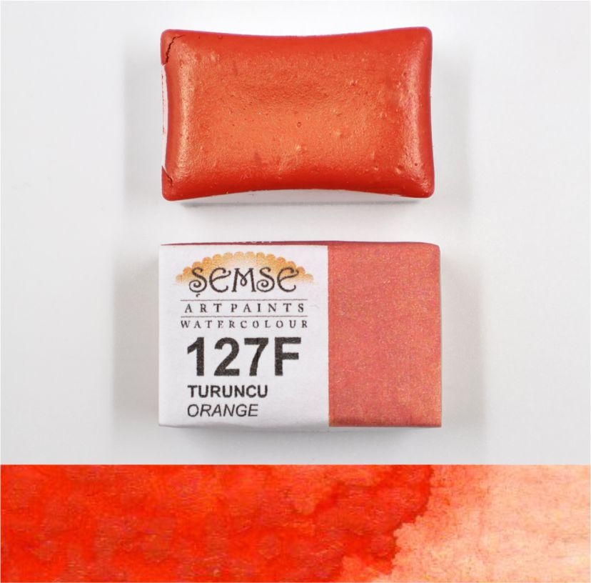 127F - Turuncu Tam Tava El Yapımı Sulu Boya