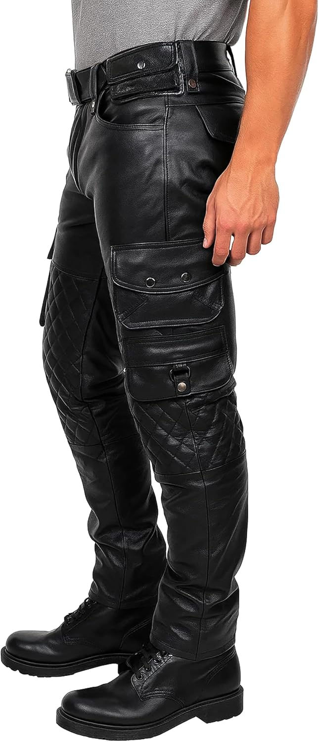 III-Fashions Men's Multi Pockets Workwear Motorcycle Riding Genuine Leather Car