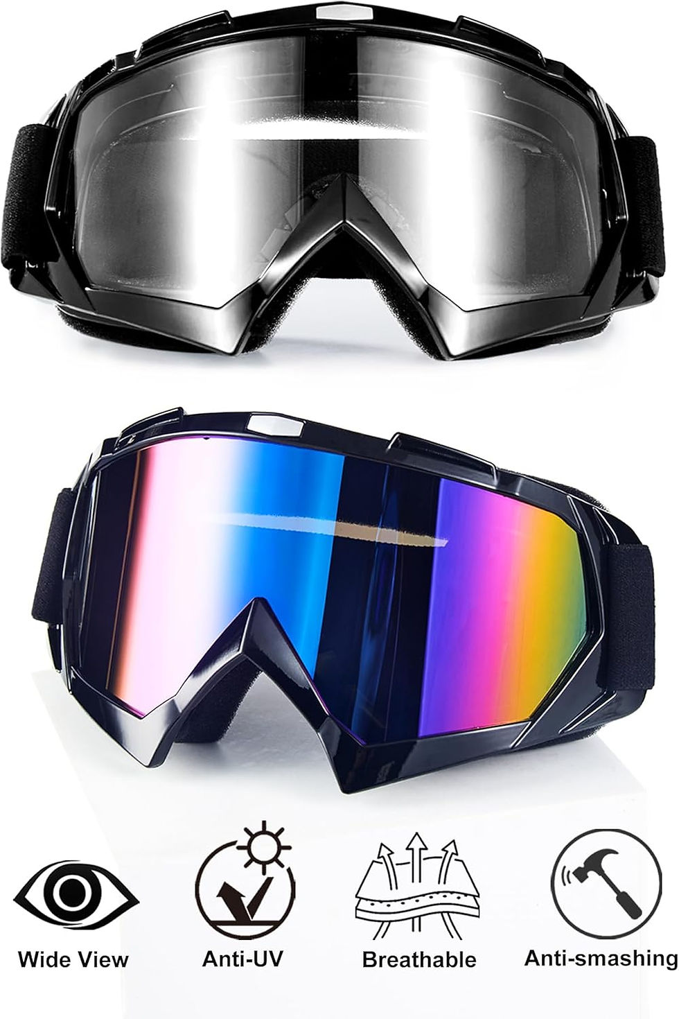 Thumbnail: Carsories 2Pcs Dirt Bike Goggles Motocross Motorcycle ATV Riding Dustproof Wind