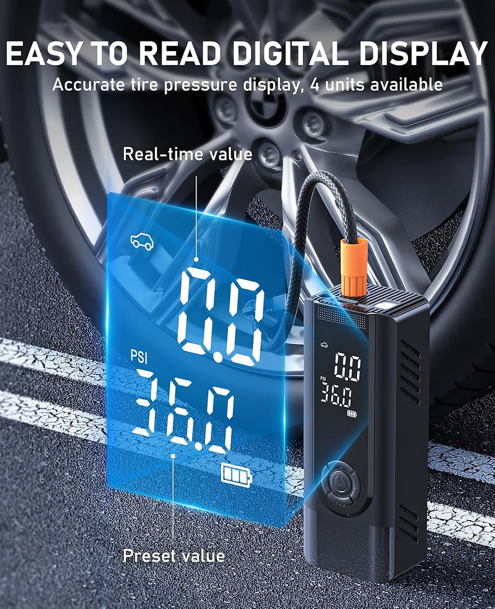 Thumbnail: ZGZUXO Tire Inflator Portable Air Compressor, Cordless Battery Powered and 12V 