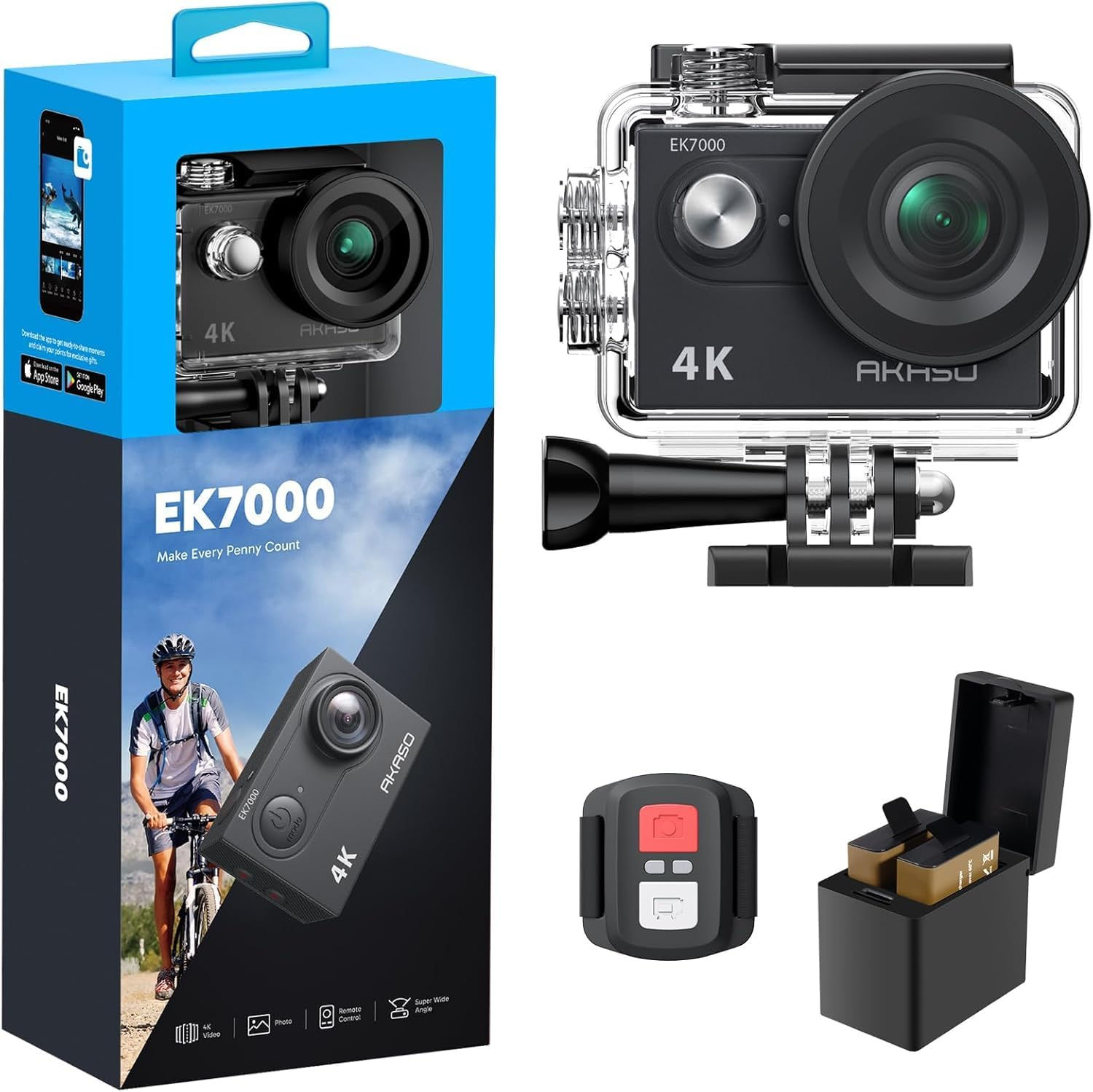 AKASO EK7000 4K30FPS 20MP WiFi Action Camera with EIS Ultra HD 131FT Waterproof