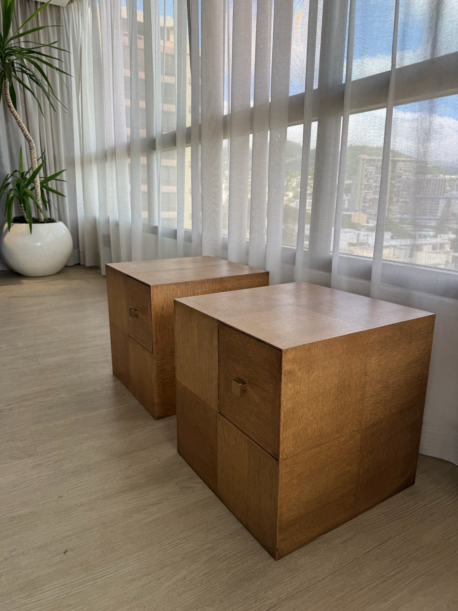 WOODEN CUBE SIDE TABLES. PRICE IS PER CUBE. (2 CUBES AVAILABLE)