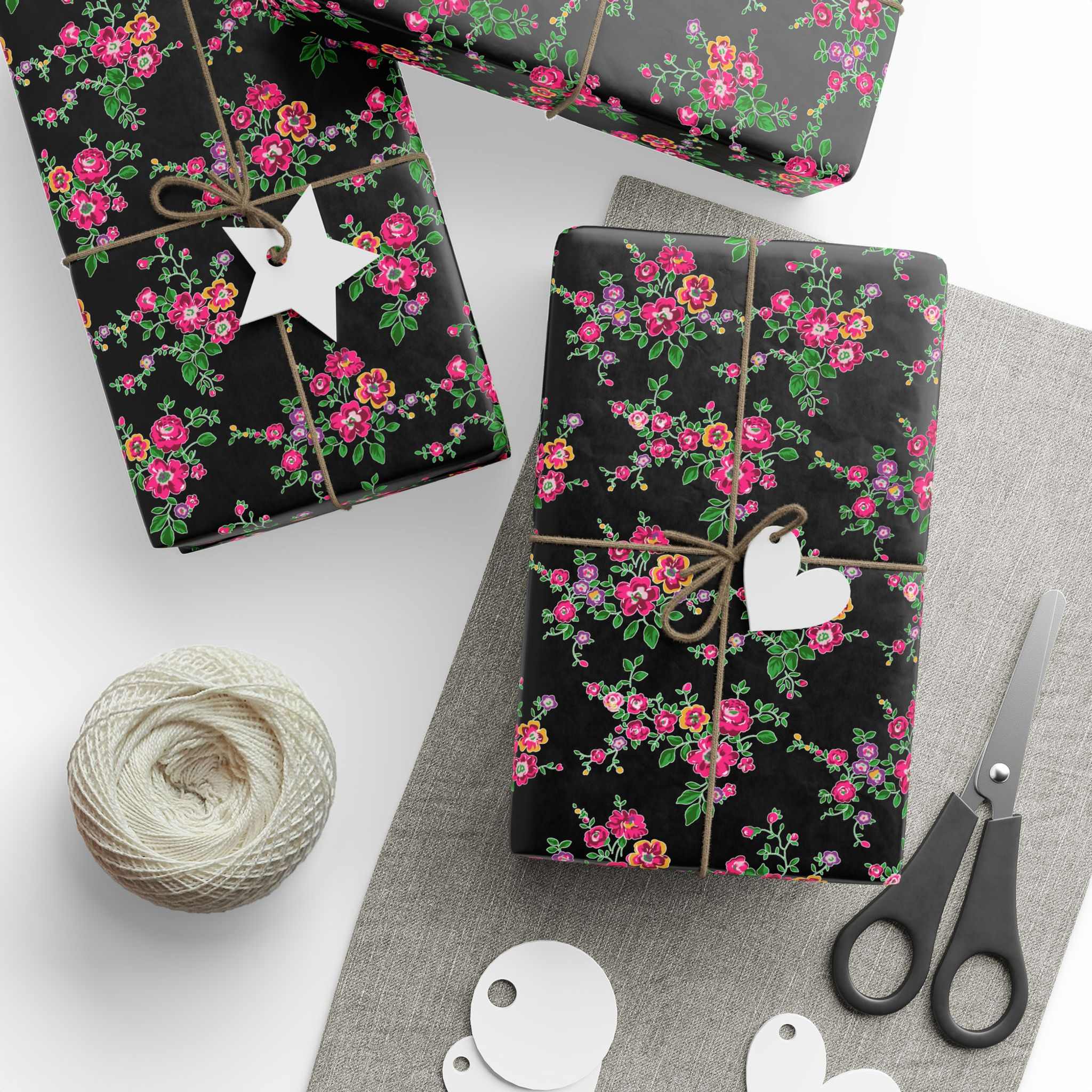 Hmong Black Floral Wrapping Paper