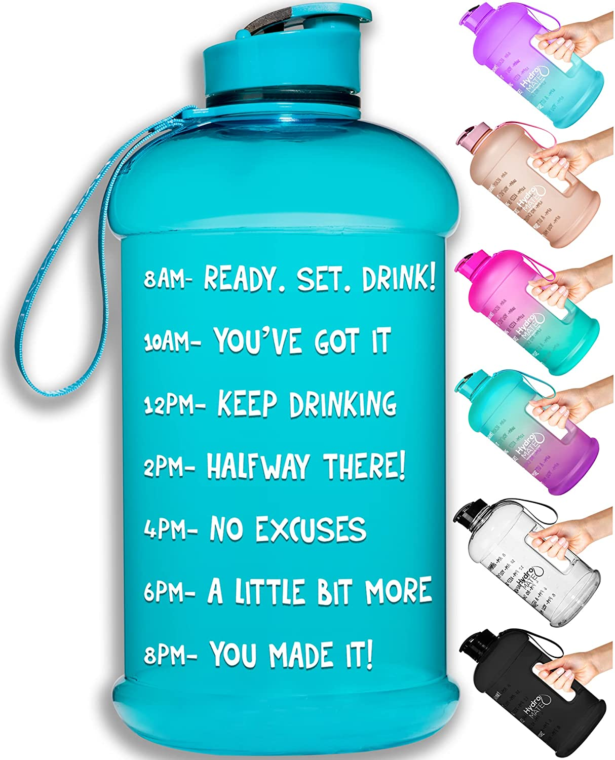 Half Gallon Water Bottle with Times to Drink BPA Free Leak Proof Reusable Jug wi