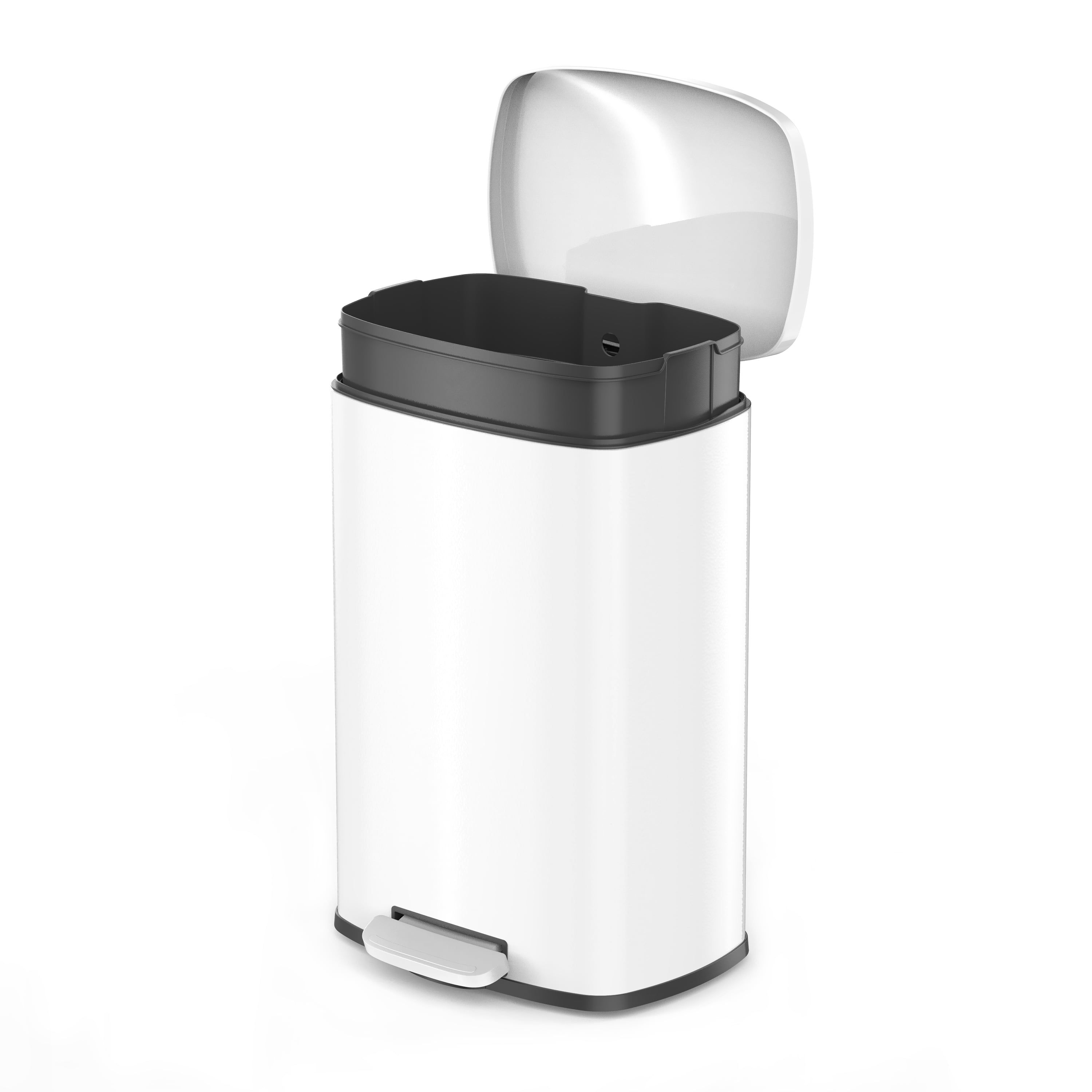 13.2 Gallon Trash Can, Rectangular Step on Kitchen Trash Can, White