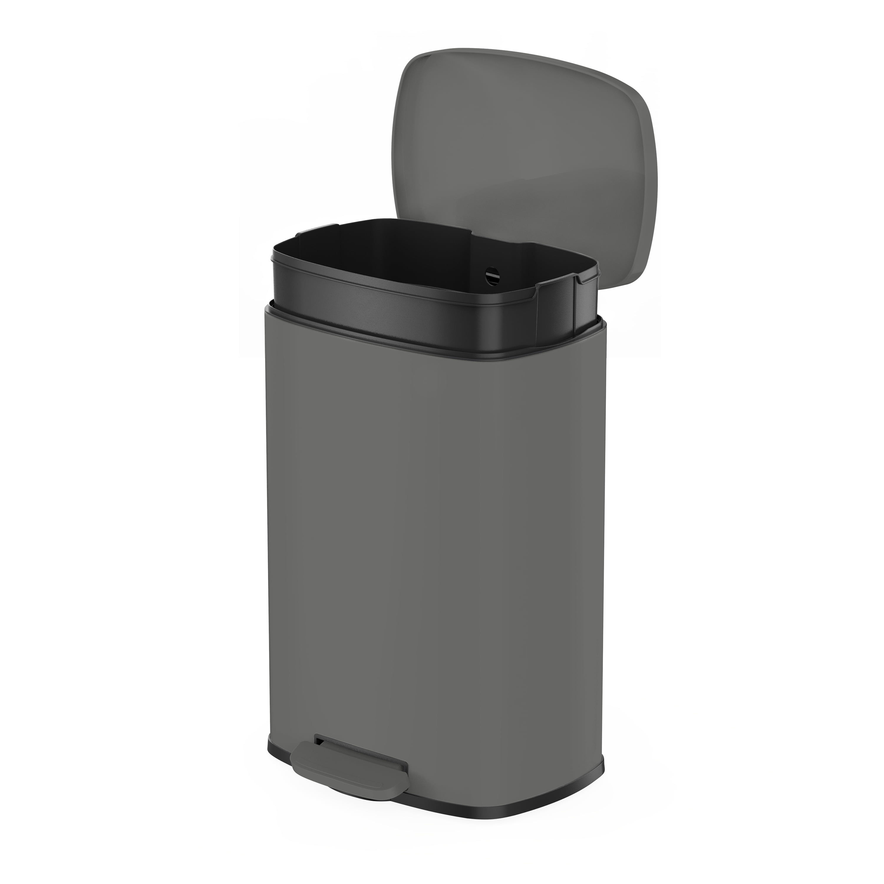 13.2 Gallon Trash Can, Rectangular Step on Kitchen Trash Can, Matte Grey