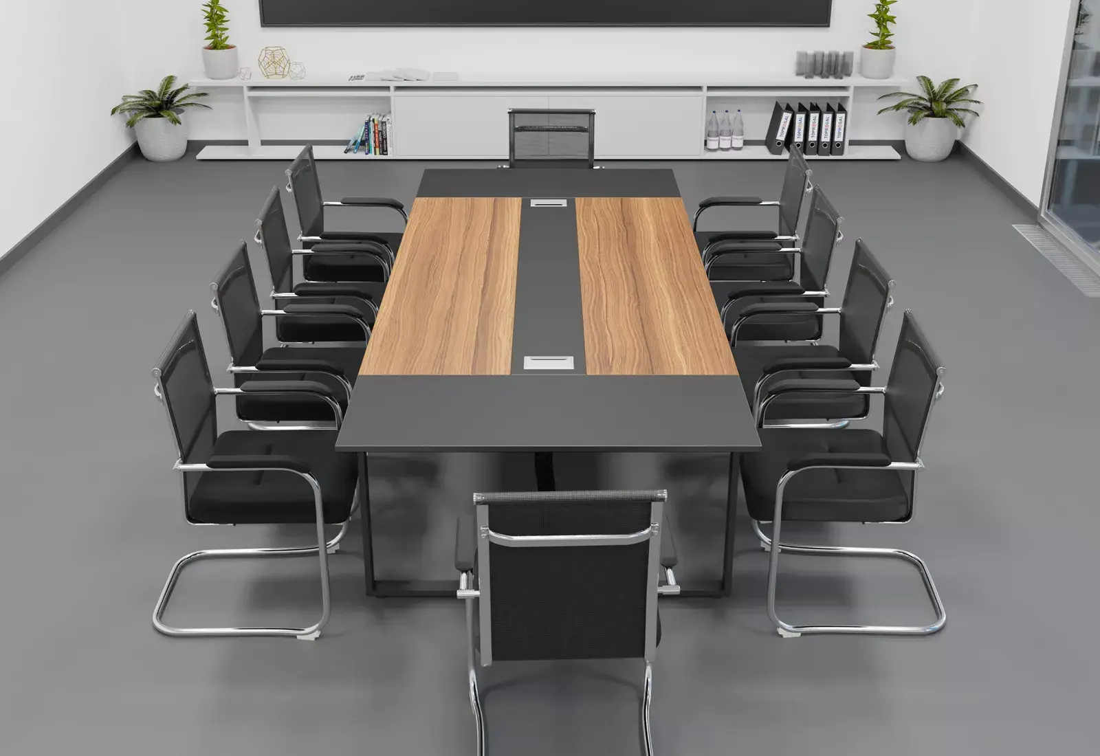 Conference table set ANJA280 in grey-walnut brown + 10 MARINA chairs