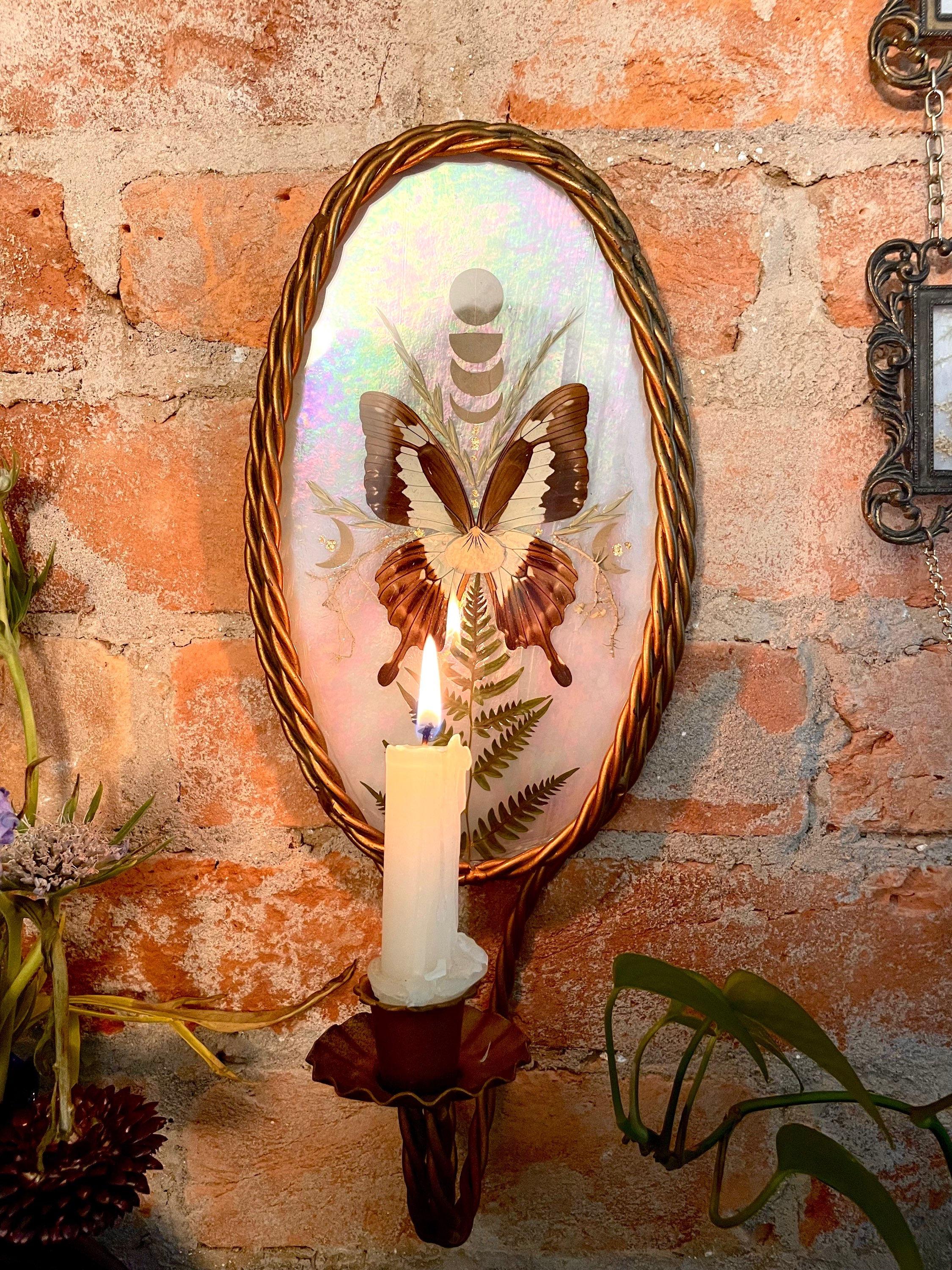 Iridescent Moon--Candle Wall Sconce