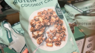 A bag of sprouted protein granola coconut cacao from Costco.