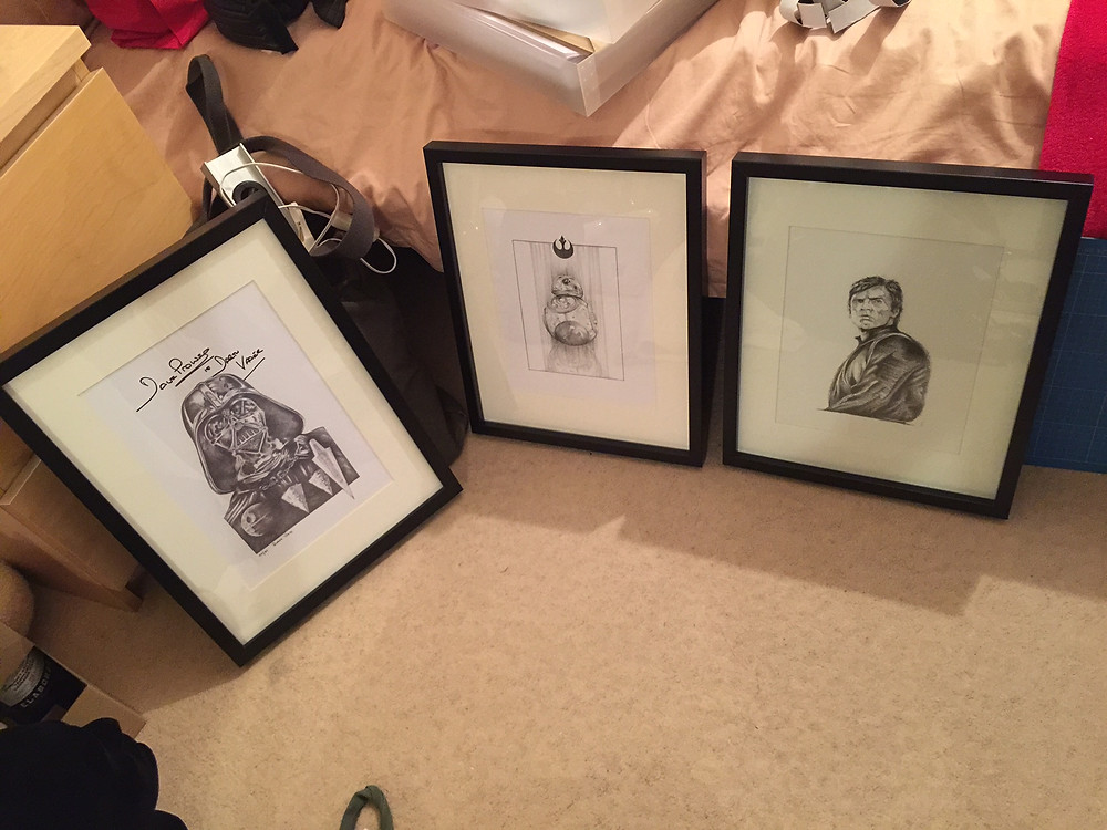 IGABFAT: 'Destiny' print signed by Prowse, along with a new BB-8 drawing and an older drawing of Jedi Luke.