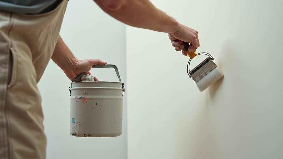 Eye-level view of a painter applying fresh paint on a wall