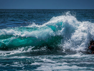 Green wave breaking at Corona del Mar, California seascape