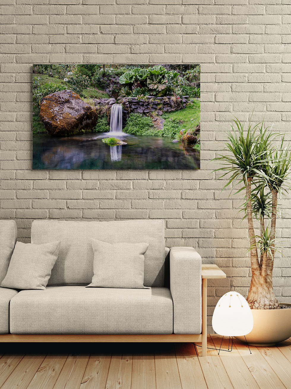 Thumbnail: Mossy boulder and falls – serene nature photography.