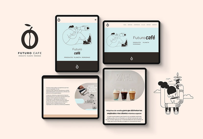 Futuro cafe web design illustrations logo design