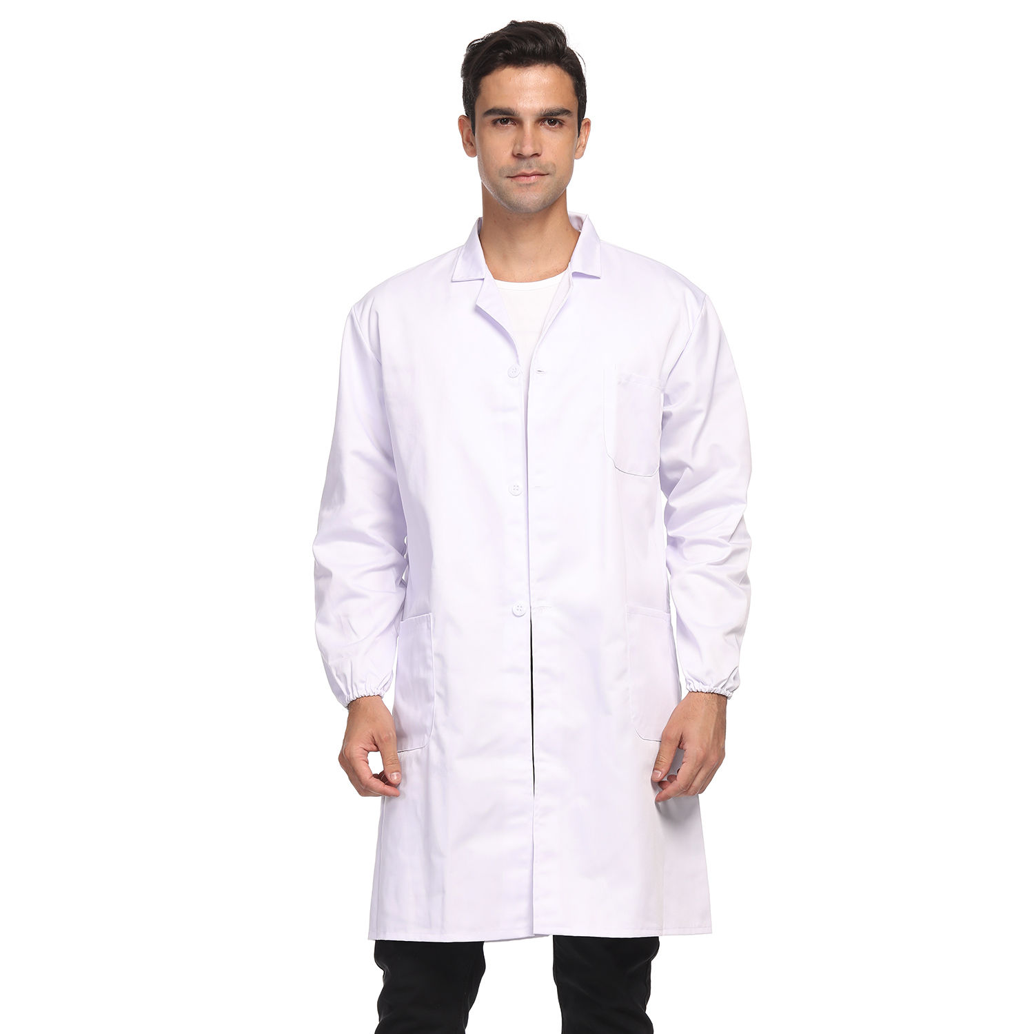 Unisex Lab Coat with Elastic Cuffs, 3 Pocket Full-Length Long Sleeve Lab Coat
