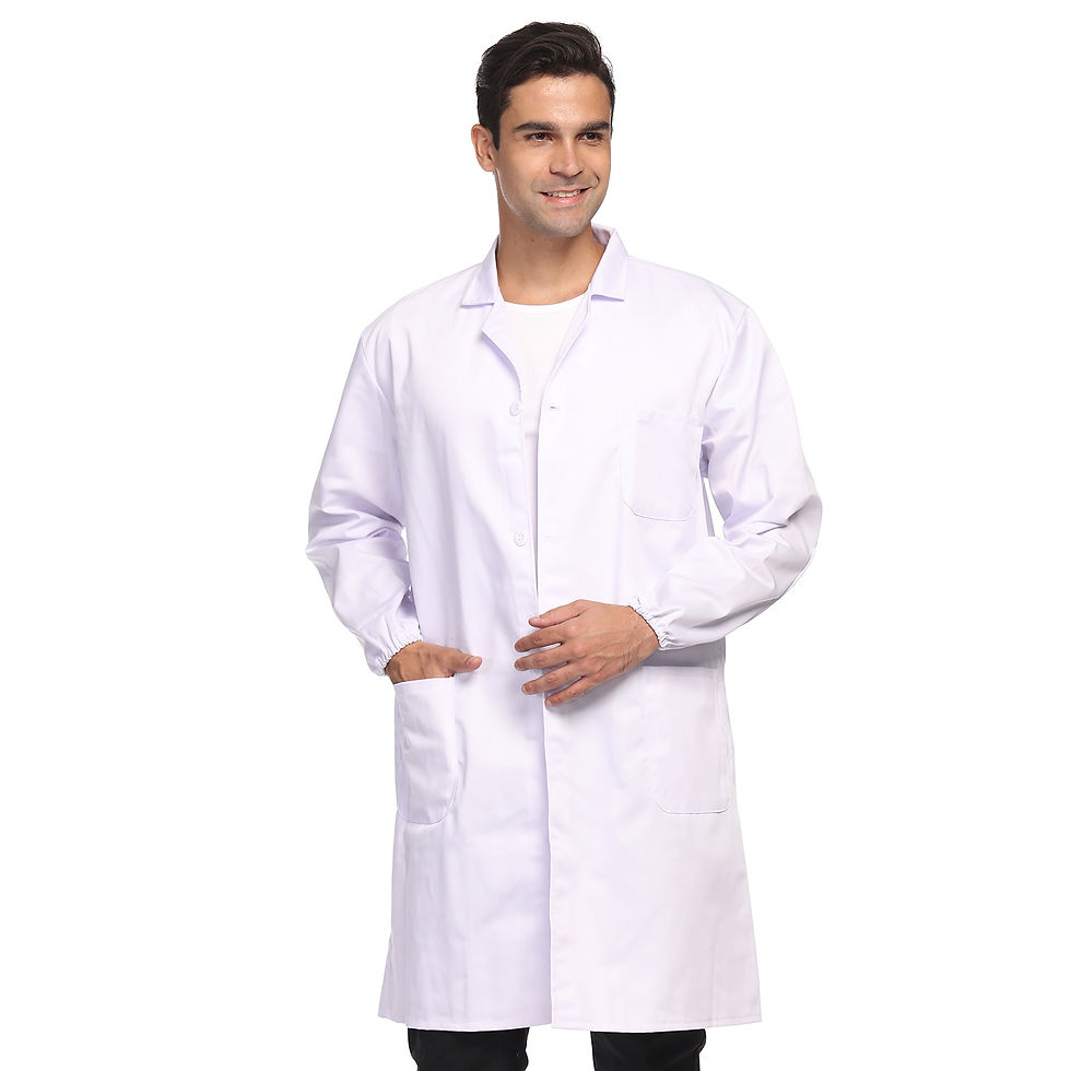 Thumbnail: Unisex Lab Coat with Elastic Cuffs, 3 Pocket Full-Length Long Sleeve Lab Coat