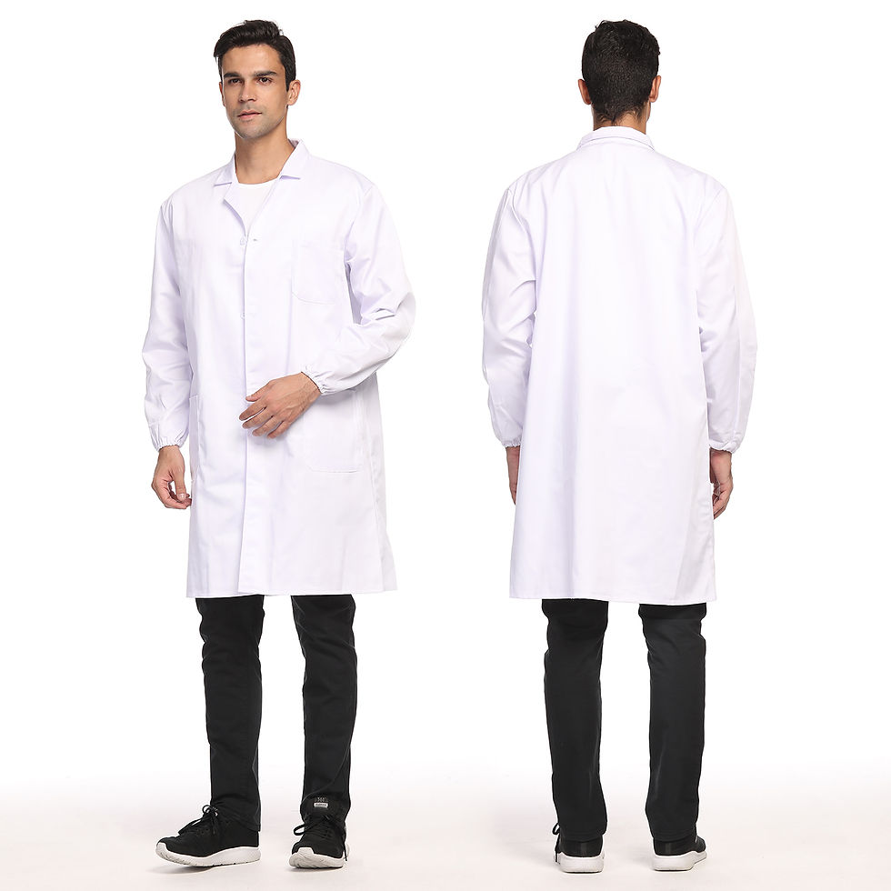 Thumbnail: Unisex Lab Coat with Elastic Cuffs, 3 Pocket Full-Length Long Sleeve Lab Coat