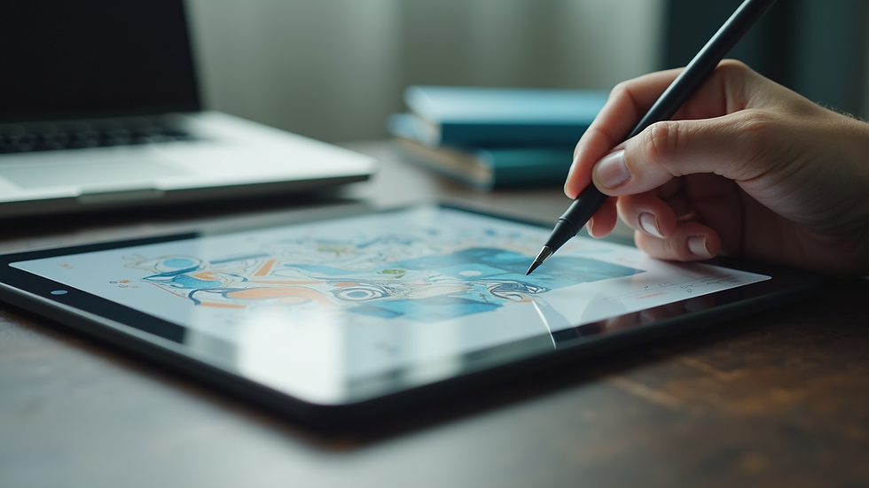 Close-up view of a digital tablet with a graphic design in progress
